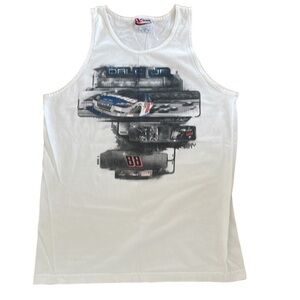 HASE AUTHENTICS “DALE JR” WHITE GRAPHIC TANK TOP Size L Black Gray Red Blue #88